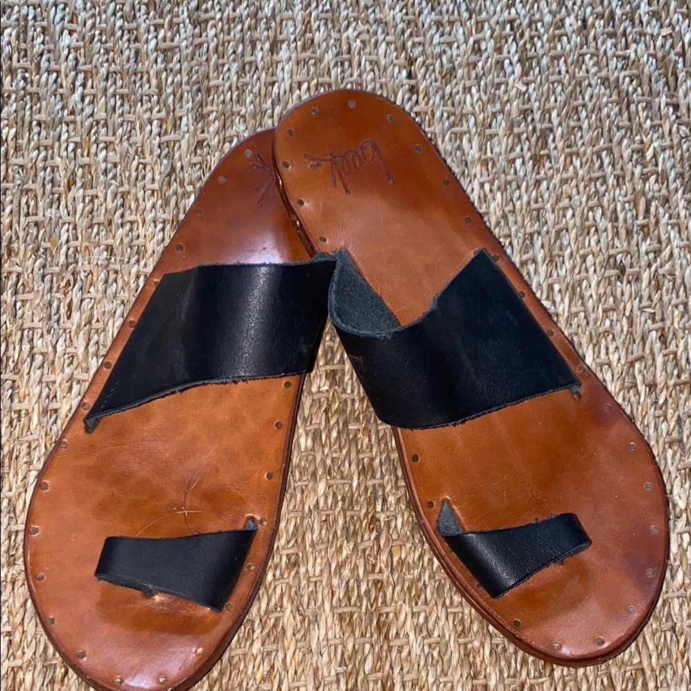 beek Black and Brown Leather Sandals